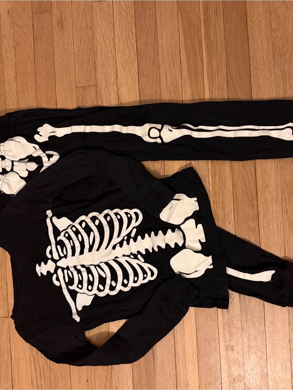 Black Skeleton Kids Costume Set - White Bone Print